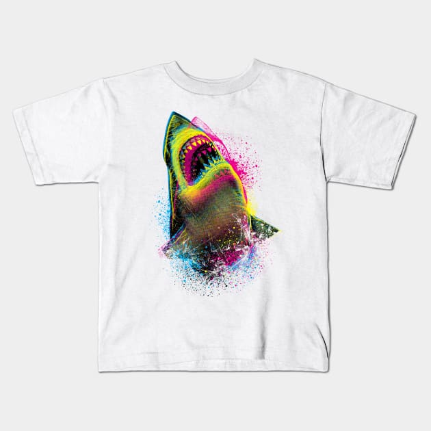 Cmyk Shark Kids T-Shirt by Moncheng